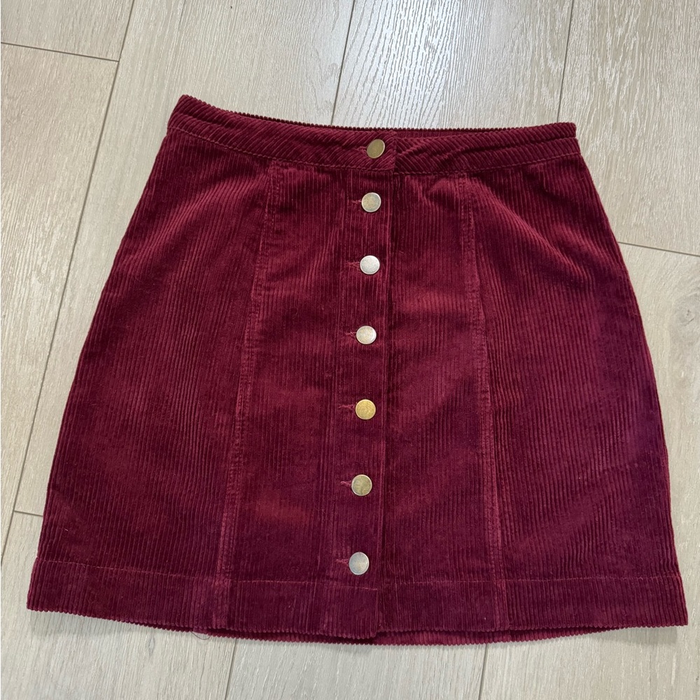 Corduroy Skirt Fall Winter High Waist Button Down A-line  Mini Skirt w/ Pockets